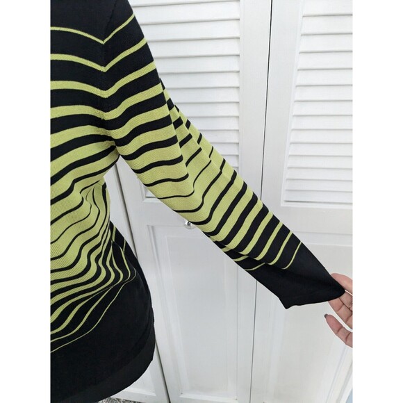 Carlisle Silk Blend Sweater Vtg Womens Sz M Vintage 80’s Lime Green Black Stripe - Picture 4 of 11